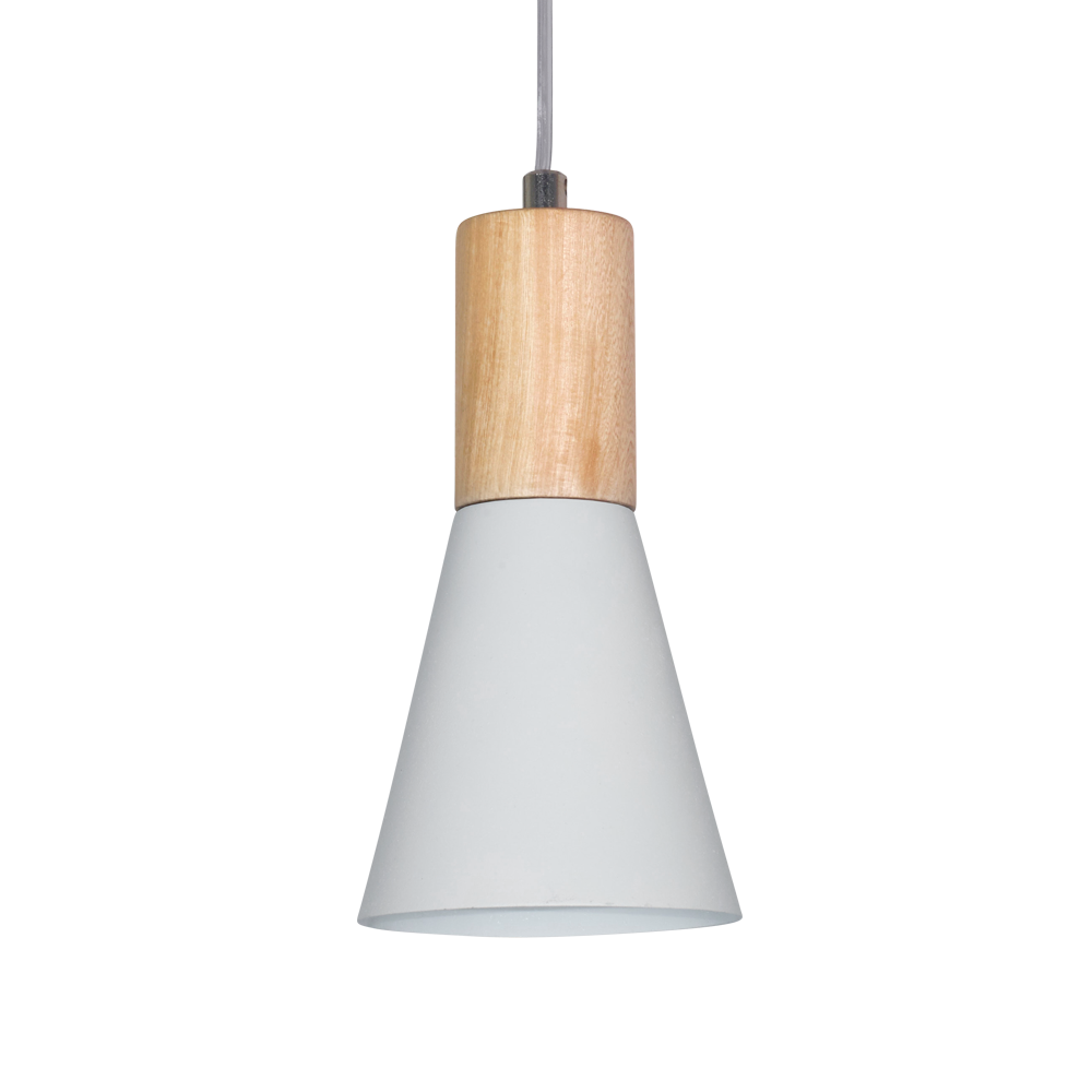 COLGANTE CONICO BLANCO+MADERA 11,3CM 1XE27